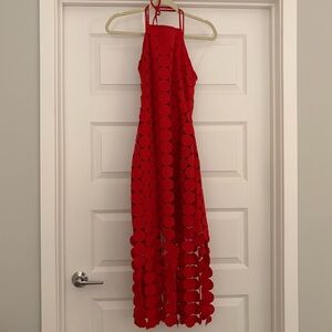 Game day Red Halter Neck Dress with Circle Cutouts